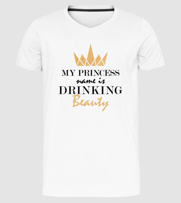 Drinking beauty gold model alb pe tricou