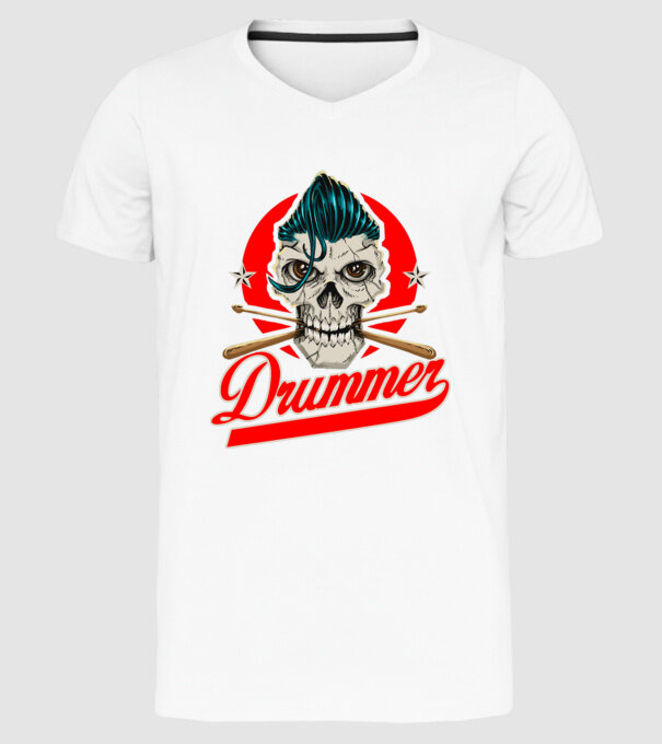 Drummer model alb pe tricou