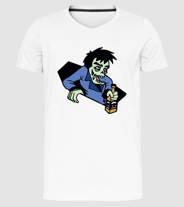 Drunk Zombie model alb pe tricou