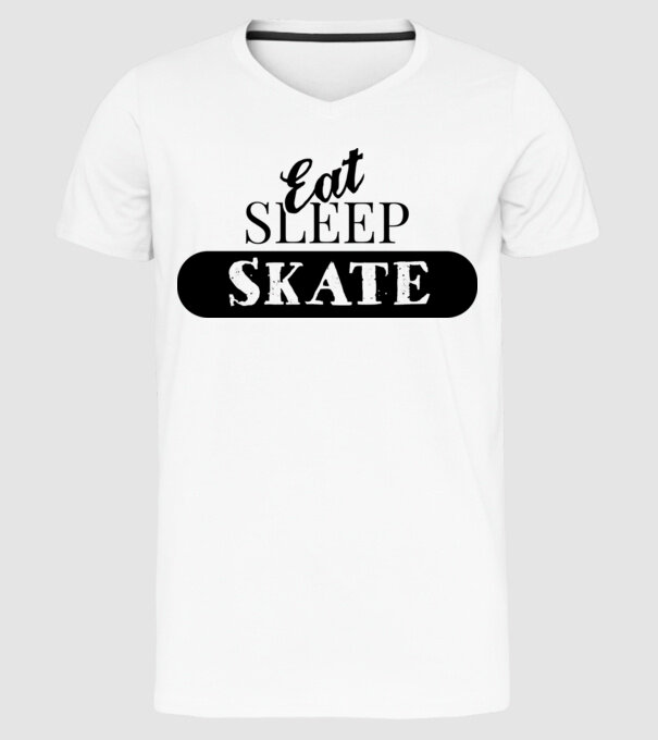 eat sleep skate model alb pe tricou