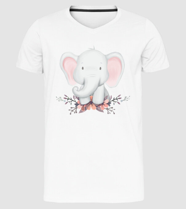 Elefant cu flori model alb pe tricou