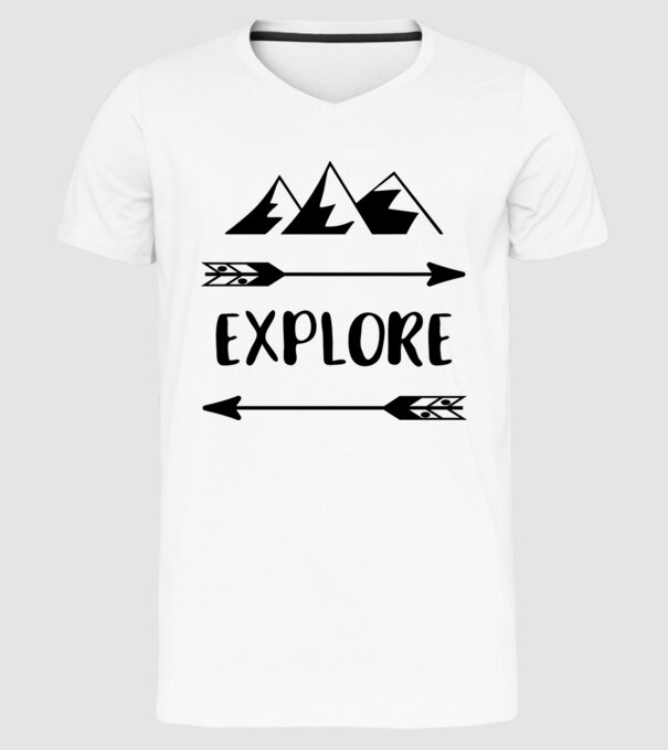 Explore mountains model alb pe tricou