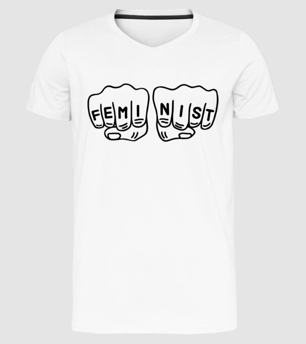 Feminist model alb pe tricou