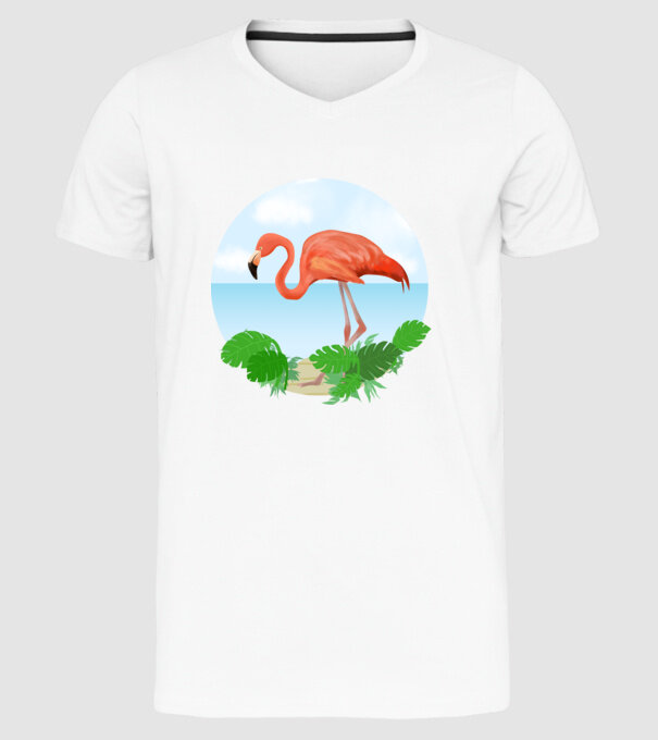 Flamingo model alb pe tricou