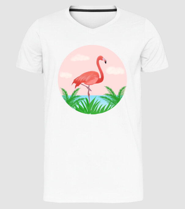 Flamingo model alb pe tricou