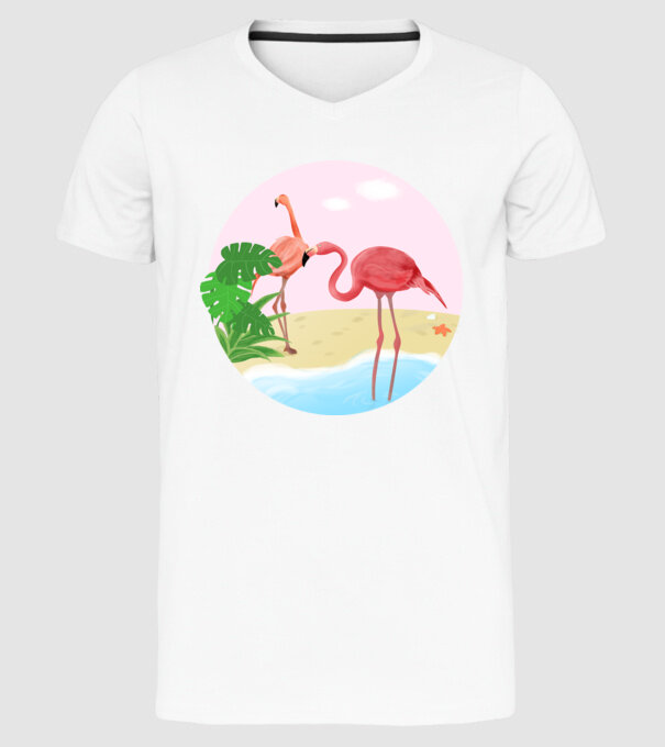 Flamingo model alb pe tricou