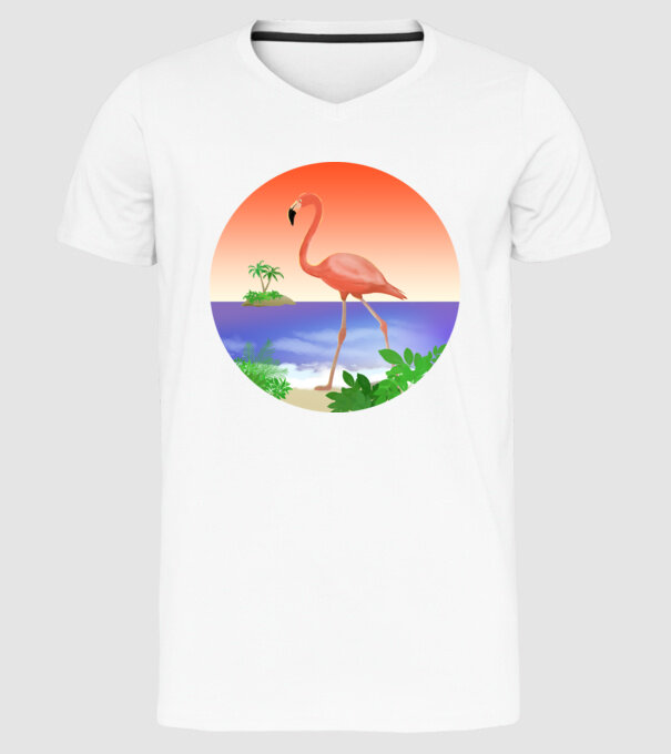 Flamingo model alb pe tricou