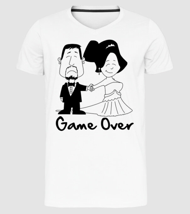 Game Over model alb pe tricou