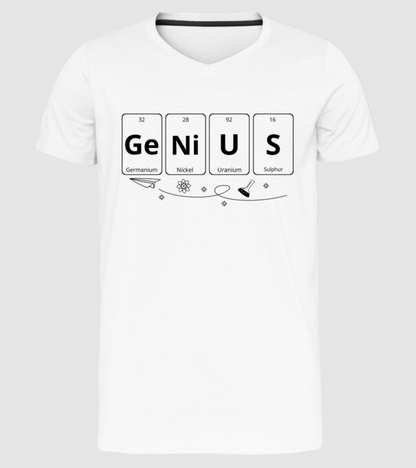 Genius periodic model alb pe tricou