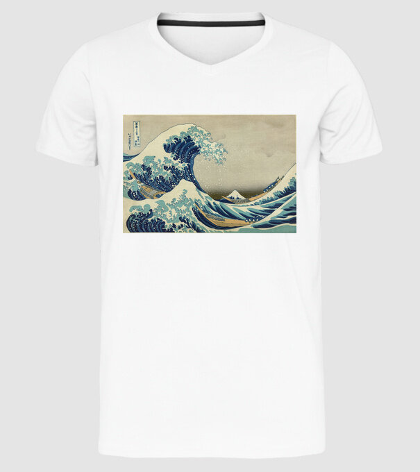 Great Wave of Kanagawa mască model alb pe tricou