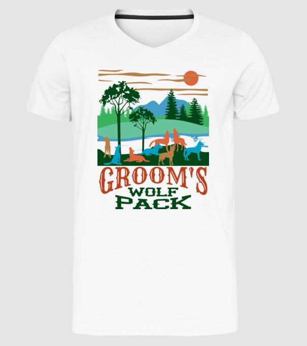 Grooms wolf pack model alb pe tricou