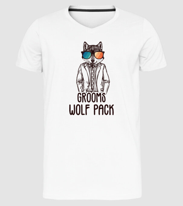 Grooms wolf pack model alb pe tricou
