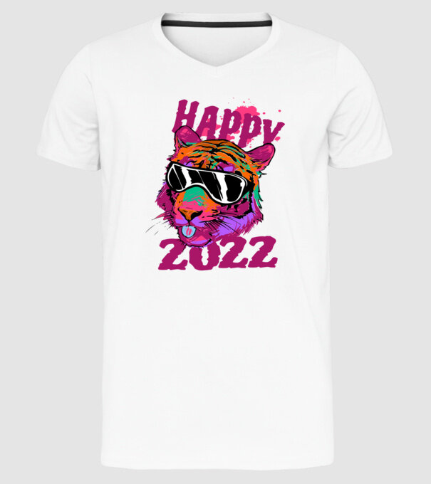 Happy 2022 tiger model alb pe tricou