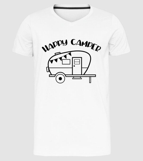Happy camper model alb pe tricou