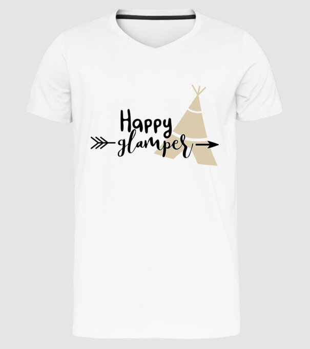 Happy glamper model alb pe tricou