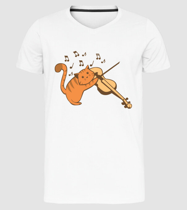 Pisică cântă la vioară model alb pe tricou