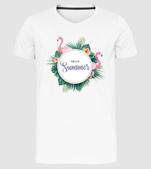 Hello summer model alb pe tricou