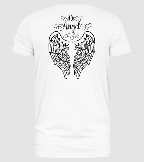 His Angel model alb pe tricou