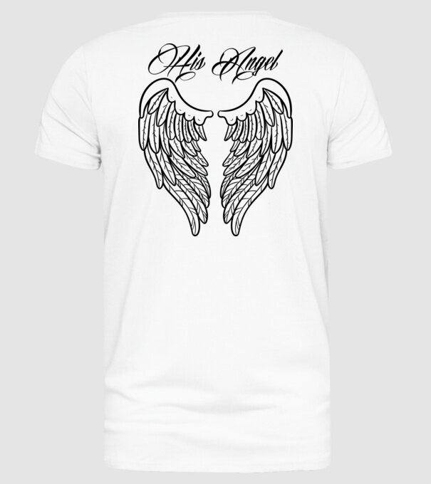 His Angel model alb pe tricou