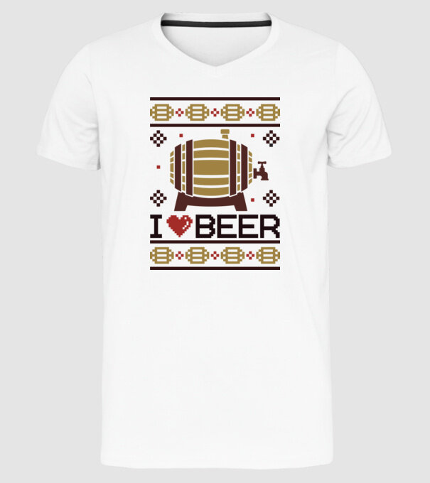 I love beer ugly sweater model alb pe tricou