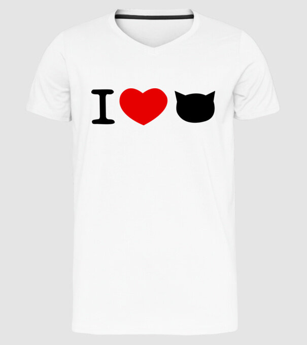 I love Pisică model alb pe tricou