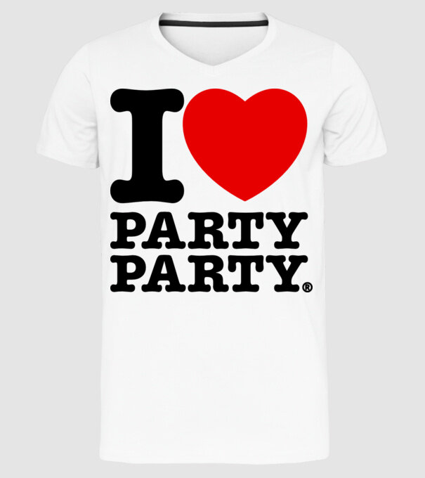 I love party party model alb pe tricou