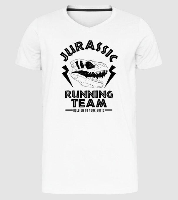 Jurassic running team model alb pe tricou