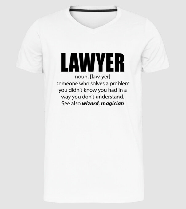 Lawyer - definiție avocat model alb pe tricou