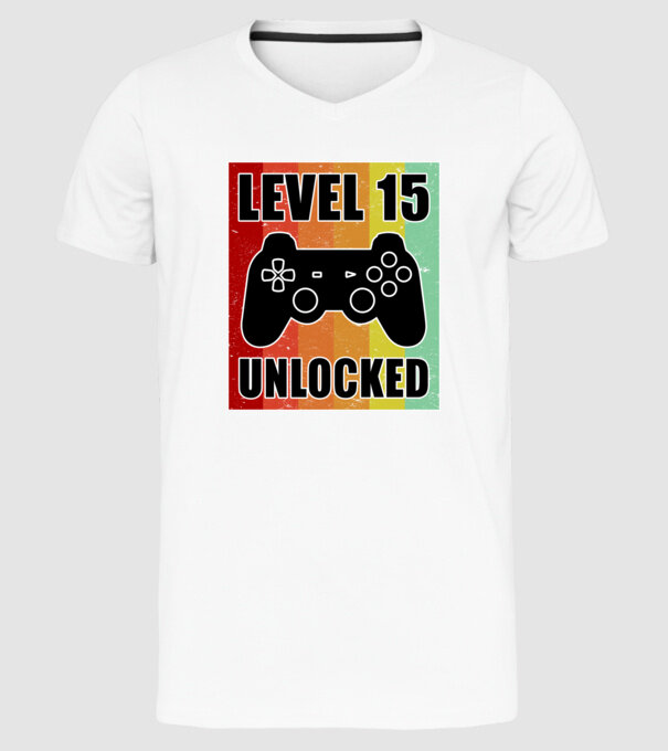 level 15 unlocked retro gamer model alb pe tricou