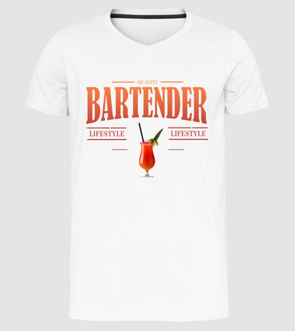 Lifestyle Bartender model alb pe tricou