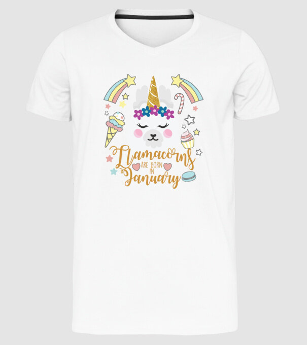 Llamacorns are born in January model alb pe tricou