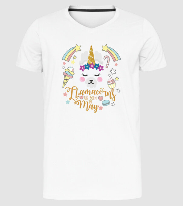 Llamacorns are born in May model alb pe tricou