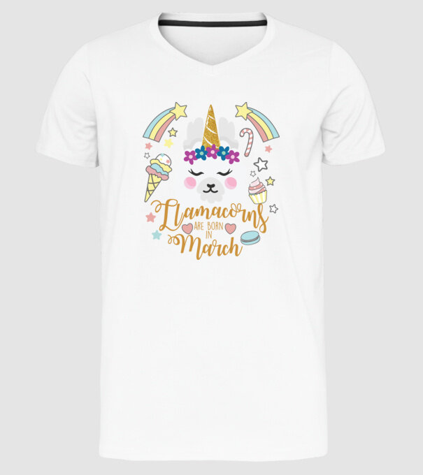 Llamacorns are born in March model alb pe tricou