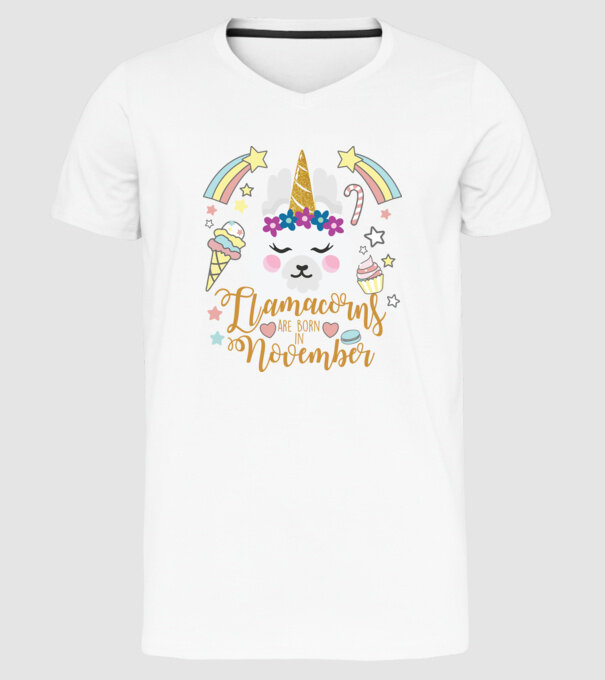 Llamacorns are born in November model alb pe tricou
