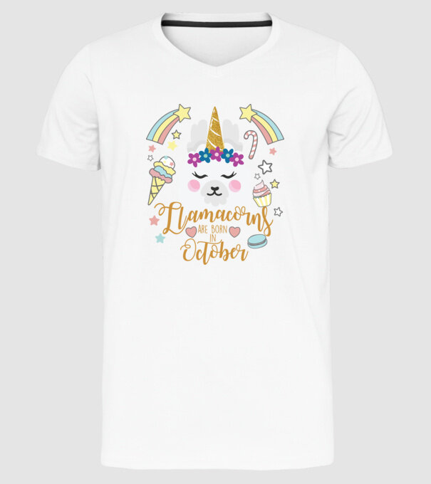 Llamacorns are born in October model alb pe tricou