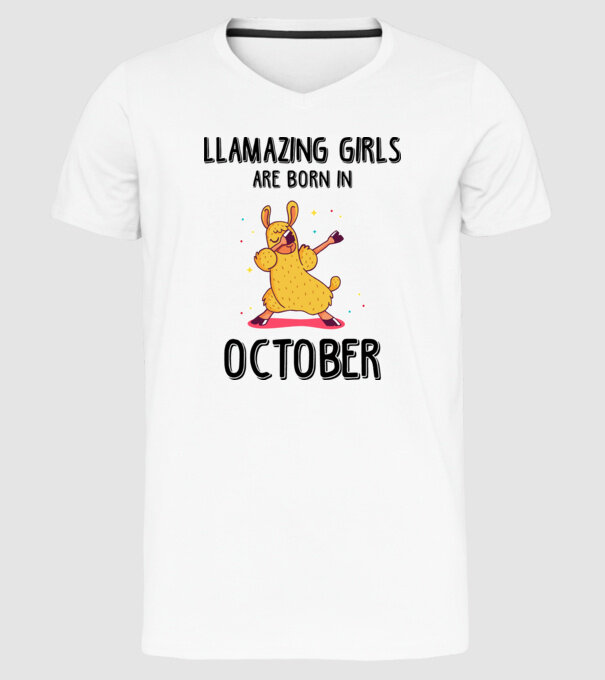 Llamazing girls are born in october black model alb pe tricou