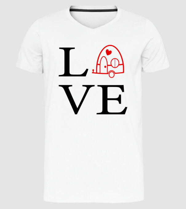 Love camping model alb pe tricou