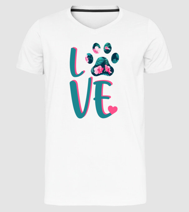 LOVE CÂINI model alb pe tricou