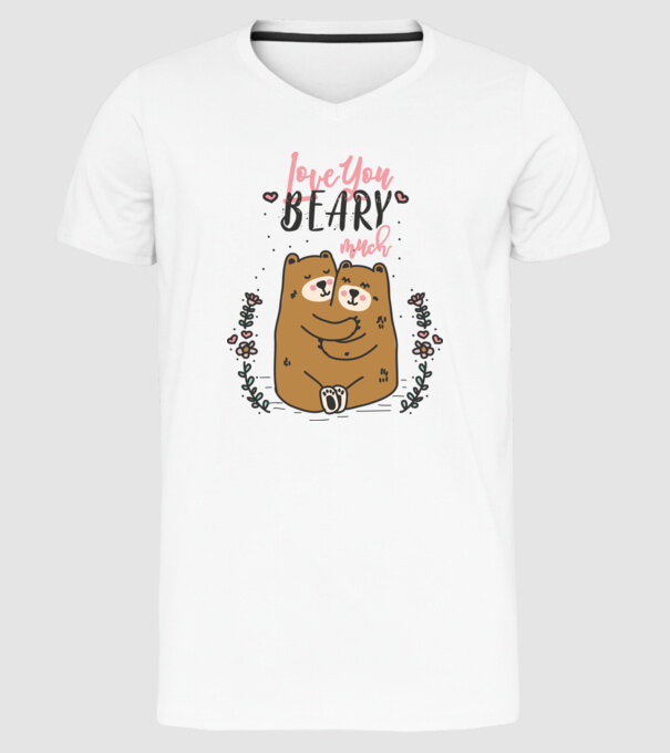 LoveU BEARY much model alb pe tricou