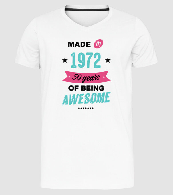 MADE in 1972 model alb pe tricou