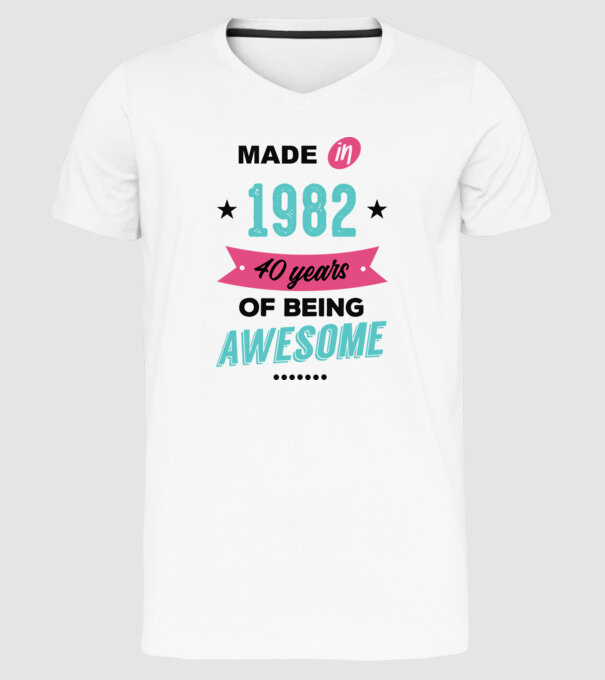 MADE in 1982 model alb pe tricou