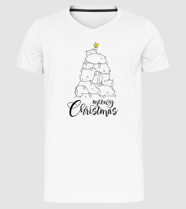 Meowy Christmas model alb pe tricou