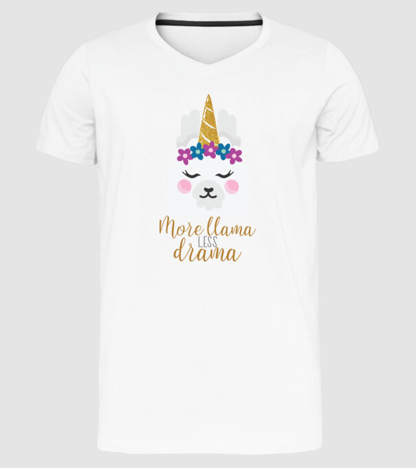 More Llama less drama model alb pe tricou