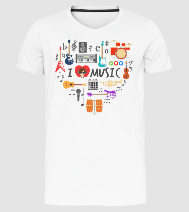 music heart model alb pe tricou
