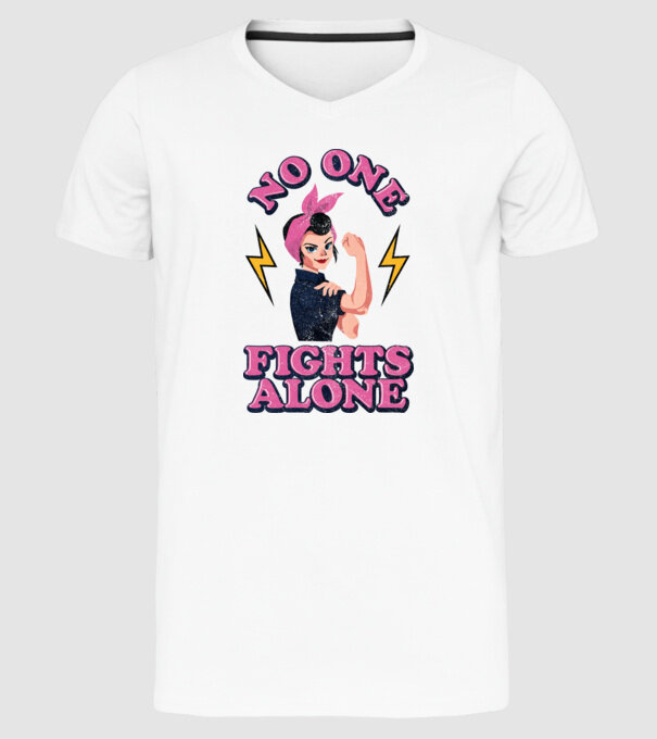 No one fights alone pinup texture model alb pe tricou