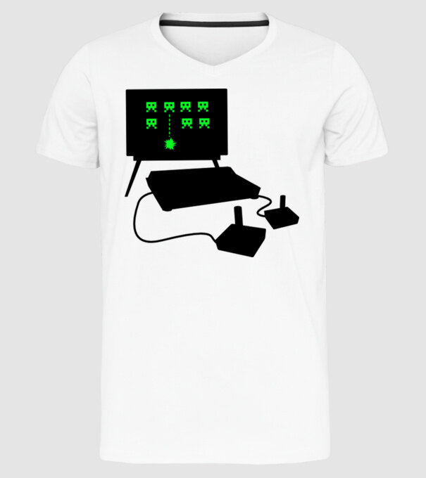 Oldschool Gamer model alb pe tricou