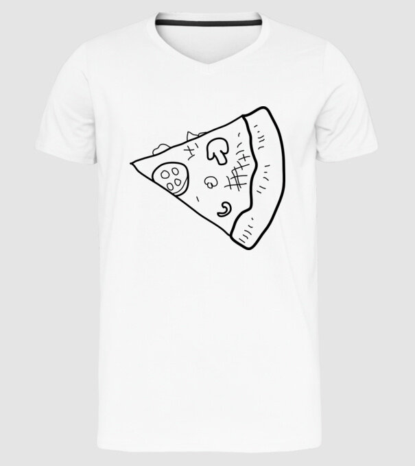 Felie de pizza (parte tricou pereche) model alb pe tricou