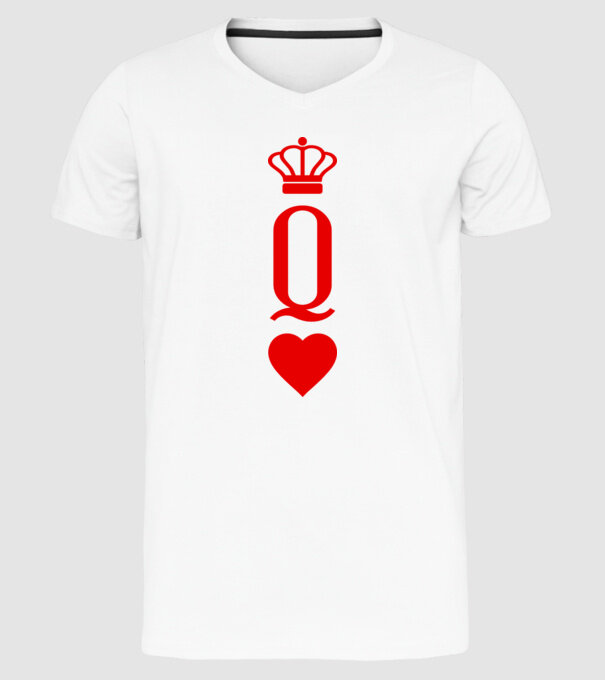 Playin gcards Queen of hearts model alb pe tricou