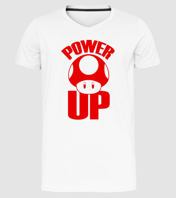 Power up model alb pe tricou