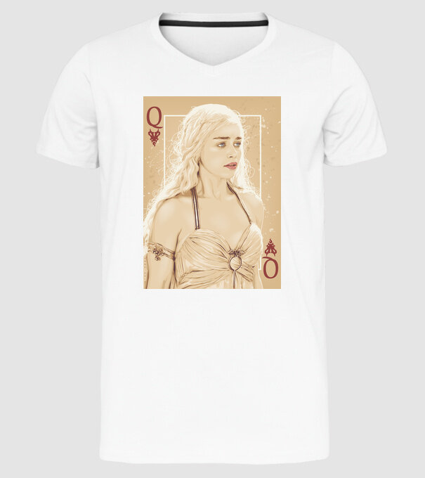 Queen Card model alb pe tricou